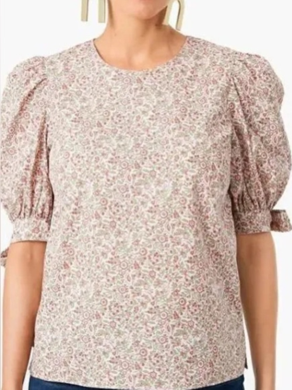 Tuckernuck Hyacinth House red floral Fiona puff sleeve blouse, size S